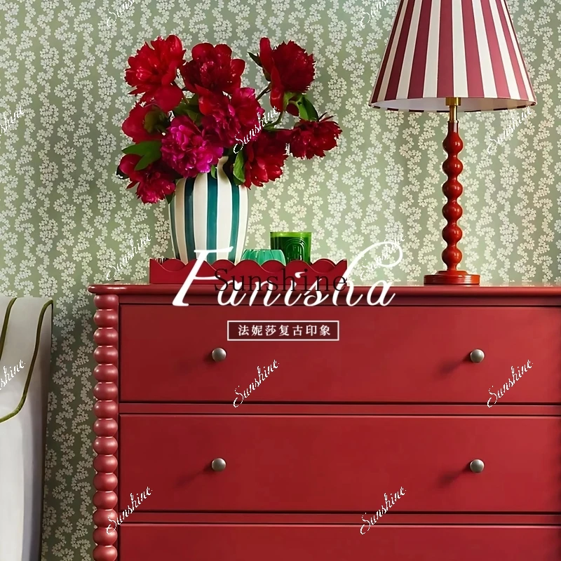French light luxury solid wood chest, high-end red entry drawer, porch engraving, bedroom storage  FT