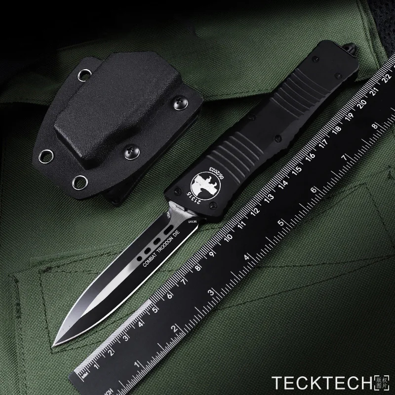 

Black Coated COMBAT TROODON KNIVES MICRO OTF TECH KNIFE D2 DE Blade CNC 6061 T6 EDC Self Defense Tactical Military Pocketknife