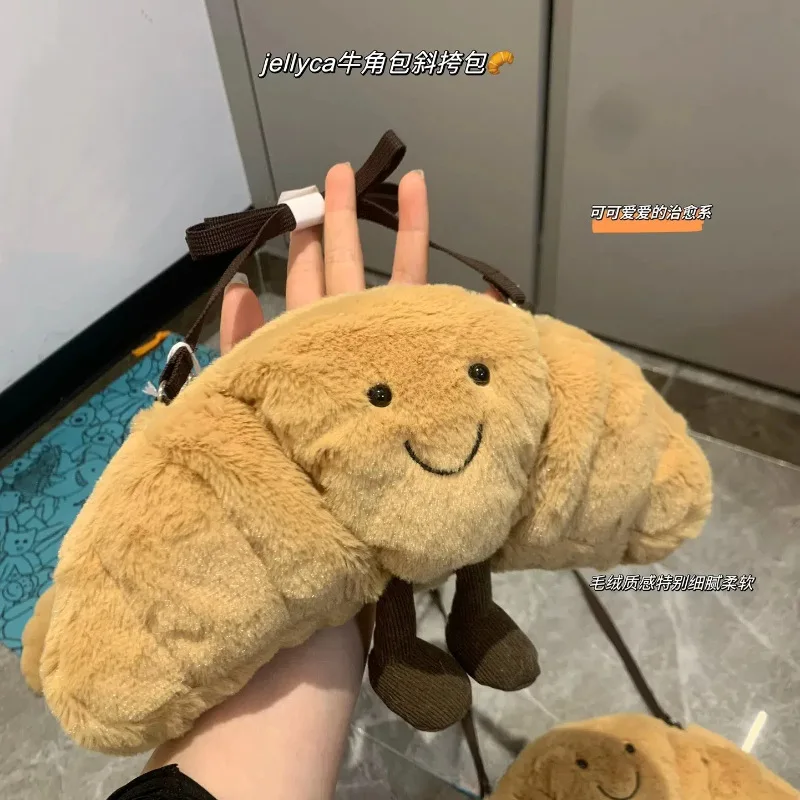 

UK JE Cute Croissant Plush Crossbody Bag Soft Stuffed Doll Purse Adjustable Shoulder Strap Ideal Gift For Girls Kids Toddlers