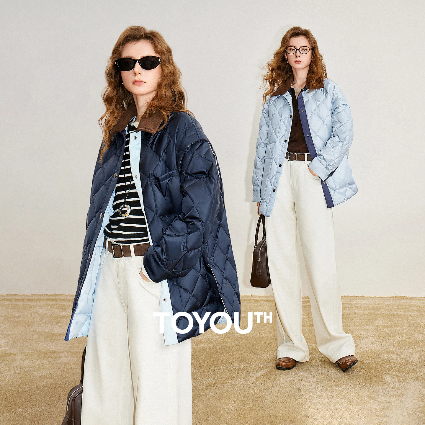 TOYOUTH Women 90% White Duck Down Jacket 2025 Winter New Double Side Antibacterial Turn Down Collar Parka Female Outwear Coat