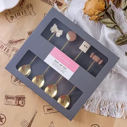 304 Stainless Steel Dessert Spoon Cute Cartoon Cookies Home Ice Cream Spoon Stirring Coffee Spoon Gold Kitchen Accessories