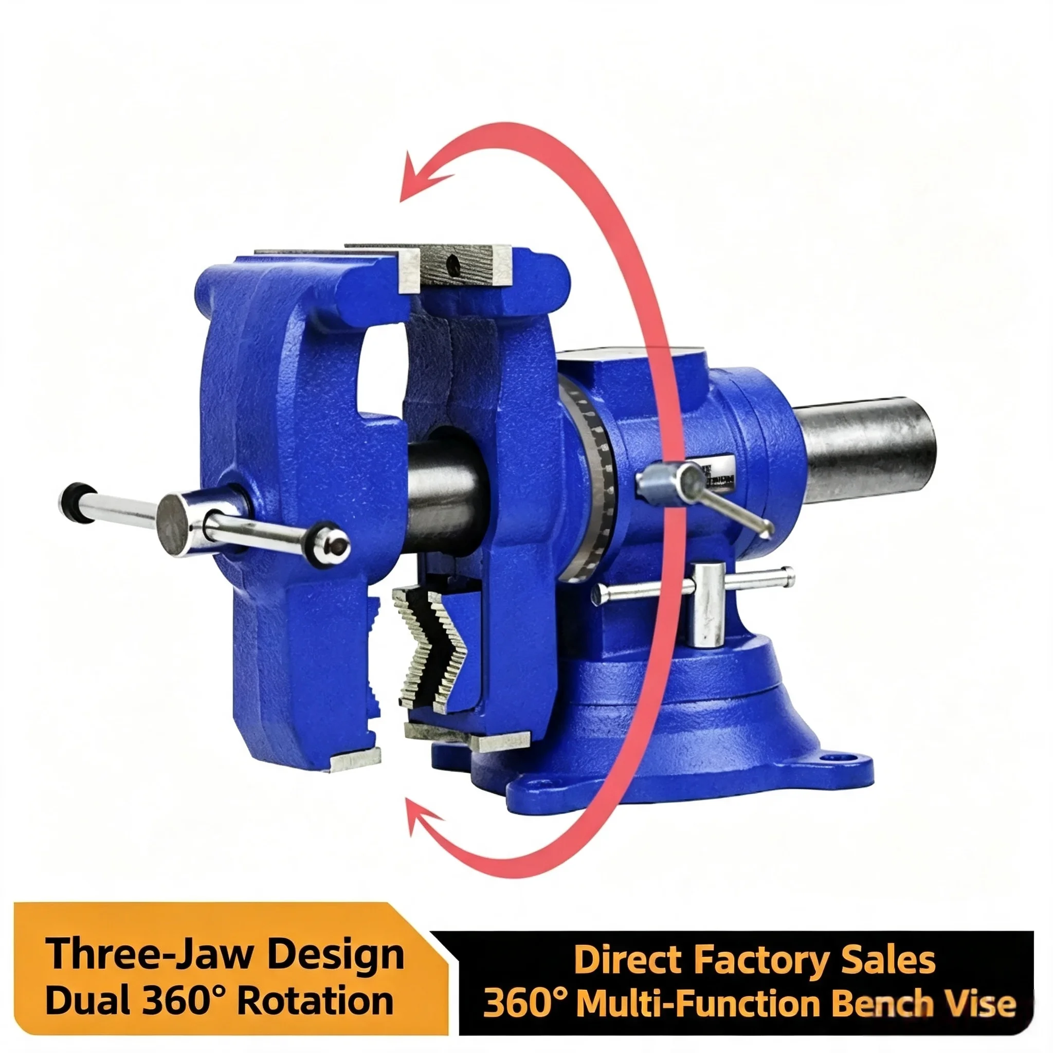 Industrial Grade Precision Bench Vise with Double Jaws, 360° Swivel Base Multifunctional Table Vice, Mini Flat Jaw Workbench Cla