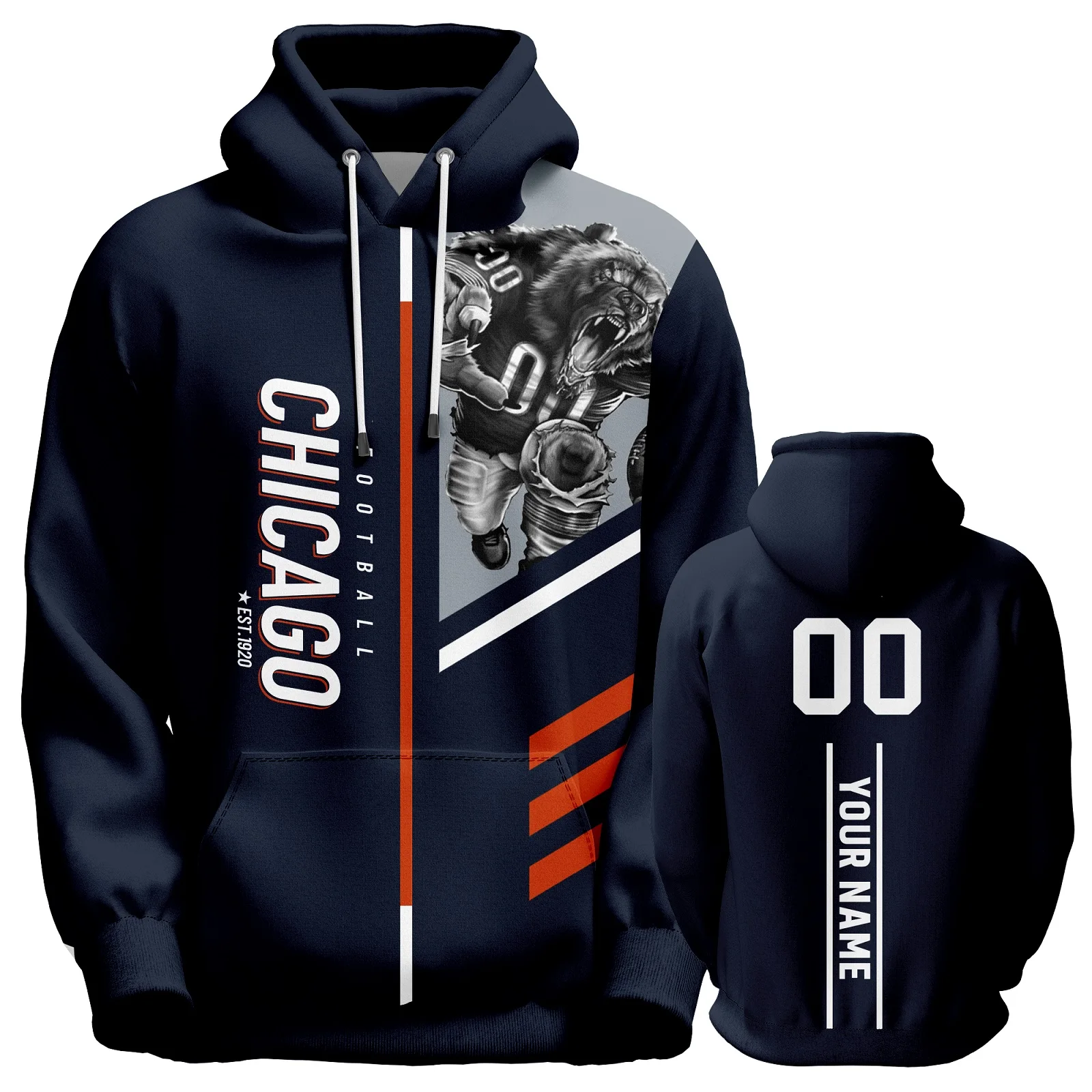 

Men's American Football Hoodie Chicago City Mascots Hooded Sweatshirt Women Youth Gifts Personalized Printed Any Name Number