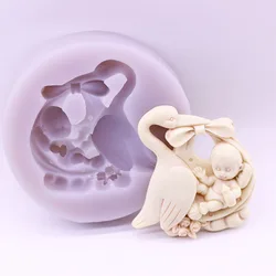 Fairy Crane Sending Children Silicone Fondant Mould Mothers Day Birthday Gift Chocolate Icing Cake Decoration Sugarcraft Mold