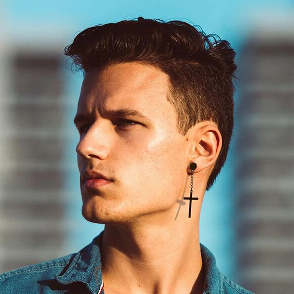 1 Pair/4 Pairs Surgical Steel Cross Drop Dangle Studs Earrings for Men Women Stainless Steel Hoop Earrings Piercing Jewelry