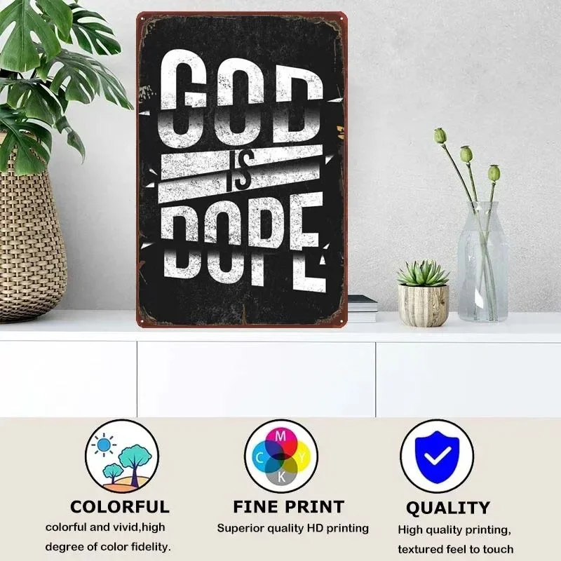 God Is Dope Bar Vintage Tin Plate Metal Poster Gaming Room Decoration Funny Metal Signs for Wall Art Decoration Art of Murals