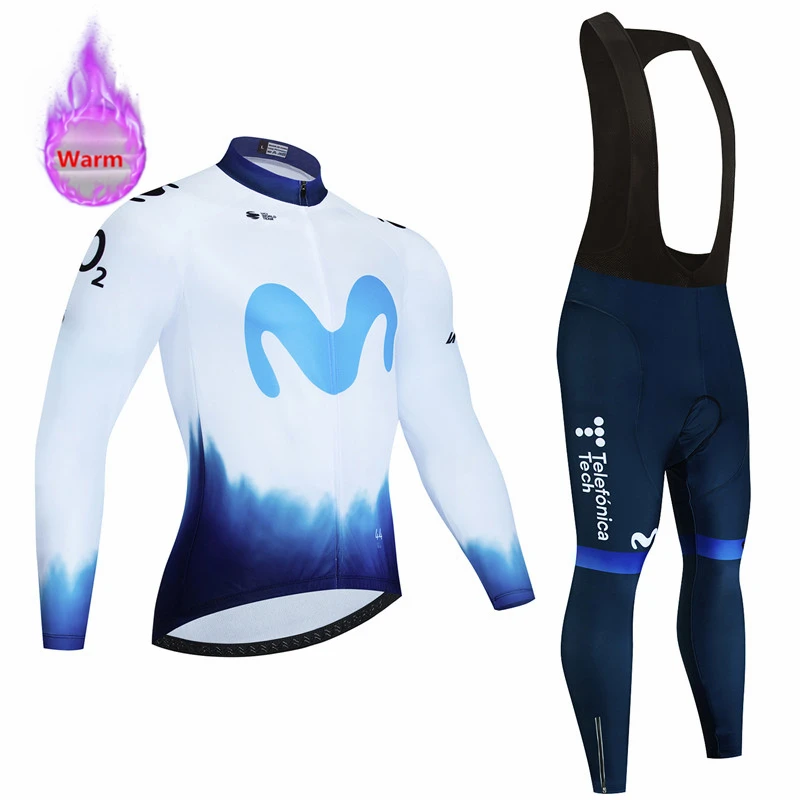 Movistar Brazil Bike Winter Thermal Fleece Cycling Jersey Set Men Long Sleeve Ciclismo Bicycle Clothing Bib Pants Maillot Hombre