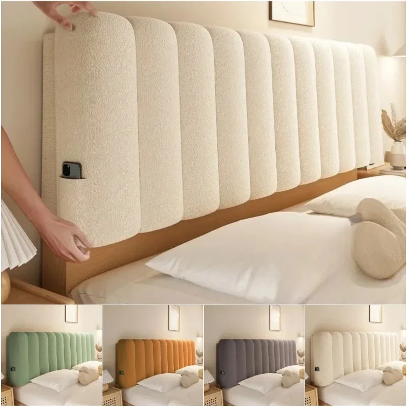 Cream Style Teddy Velvet Bed  Bed Head Cover Removable Washable Soft Headboard Pillow Rectangle Bed Head Padding for Bedroom