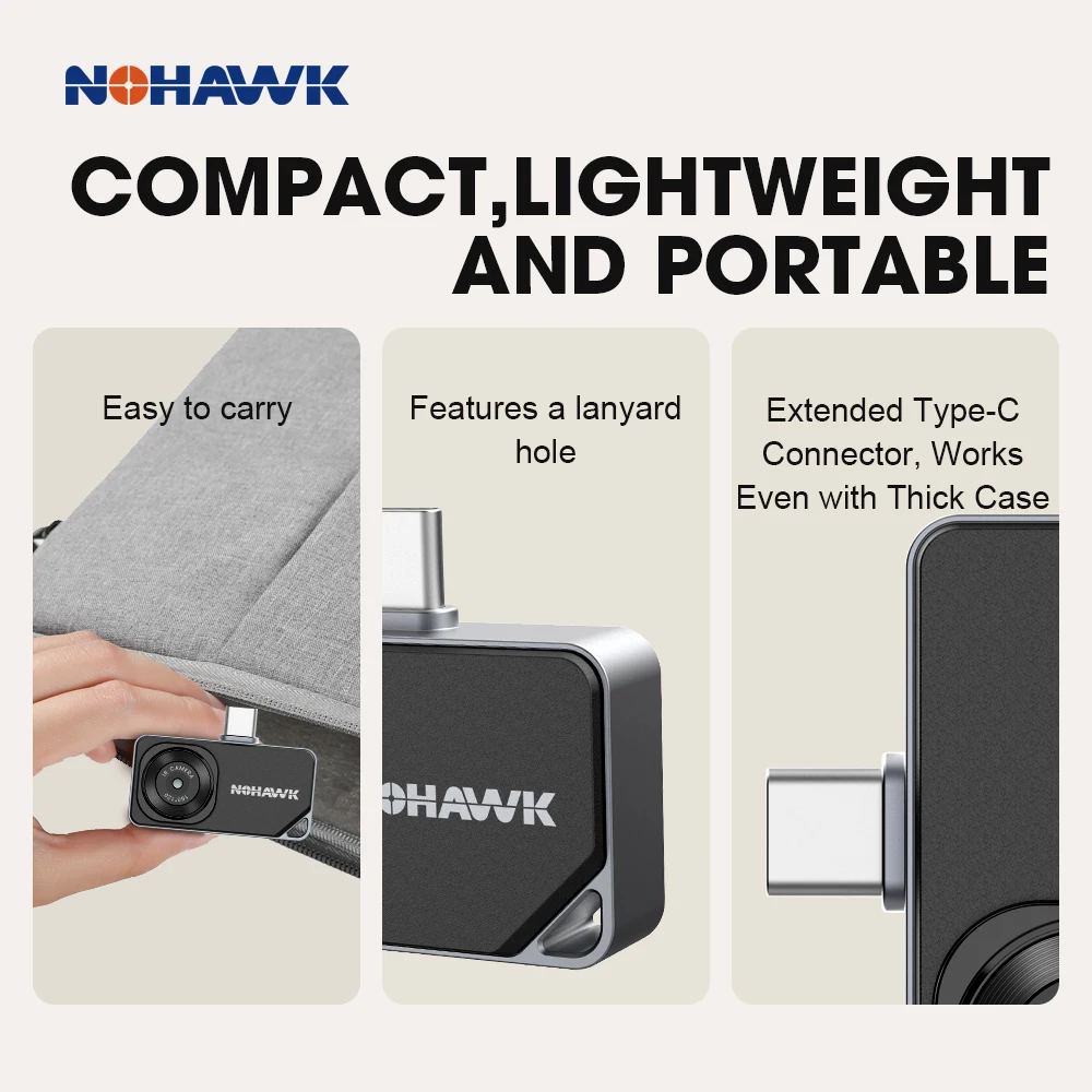 كاميرا Nohawk الحرارية 256x192 دقة فائقة 160x120 تصوير حراري بدقة IR لـ USB-C iOS وAndroid -4~842 ° F درجة الحرارة #5