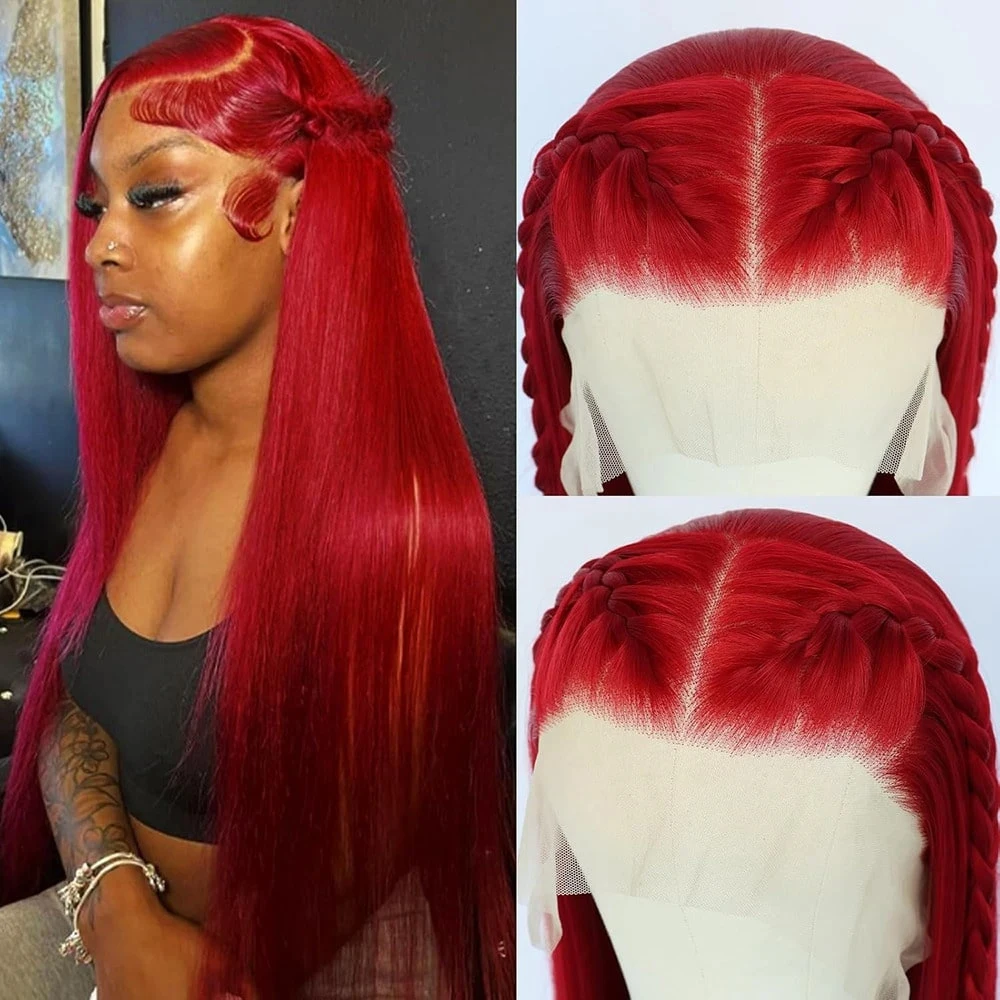 حار أحمر 13X6 الدانتيل الجبهة الباروكات شعر الإنسان مستقيم 13x4 HD الدانتيل الباروكات الأمامية شعر الإنسان علة شعر مستعار أحمر قبل قطعها 250% الكثافة الباروكات #3