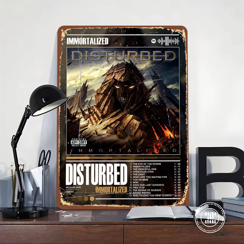 Disturbed - Immortalized Album Cover Poster Customized Wall Art Vintage Metal Signs Retro Tin Plaque for Man Cave Wand Deko Home