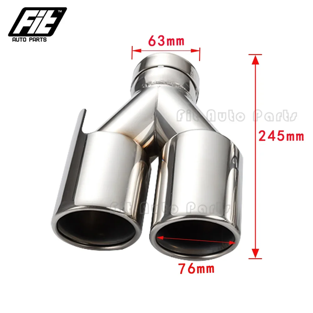 1pcs dual exhaust tip stainless steel chrome 63mm inlet 76m double outlet Muffler Tailpipe end tip with clamp