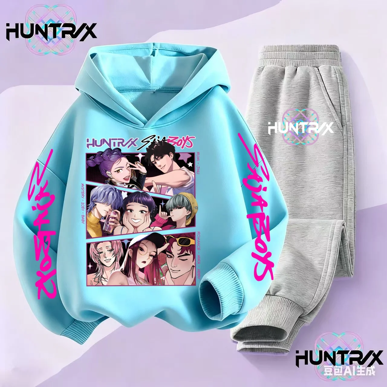 مجموعة Hunter Tide Anime Print للأطفال للخريف/الشتاء غير رسمية مكونة من قطعتين: سويت شيرت بقلنسوة + بنطال رياضي (العمر 2-13)