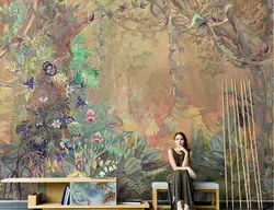 Custom wallpaper murals hand painted tropical jungle flowers and birds wallpaper living room TV background papel de parede