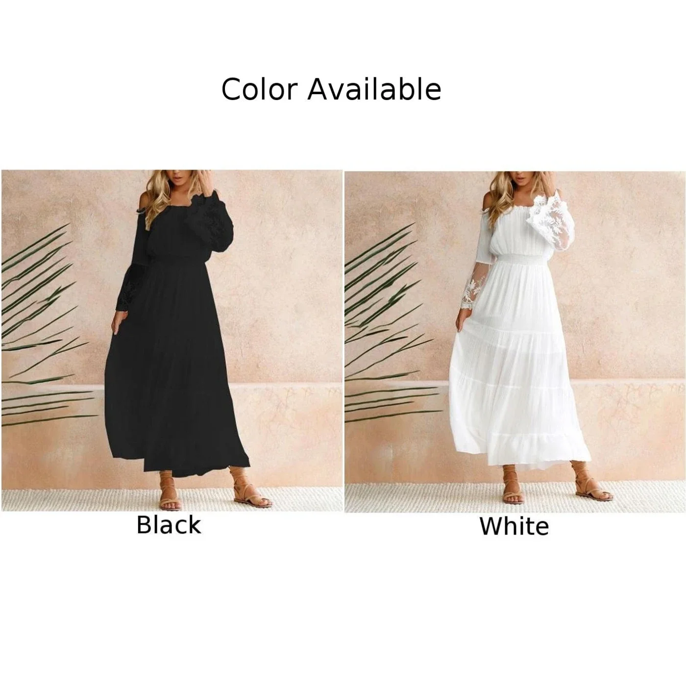 Vestido de praia sem alças para mulheres, renda branca solta, manga longa, estilo boêmio elegante, casamentos