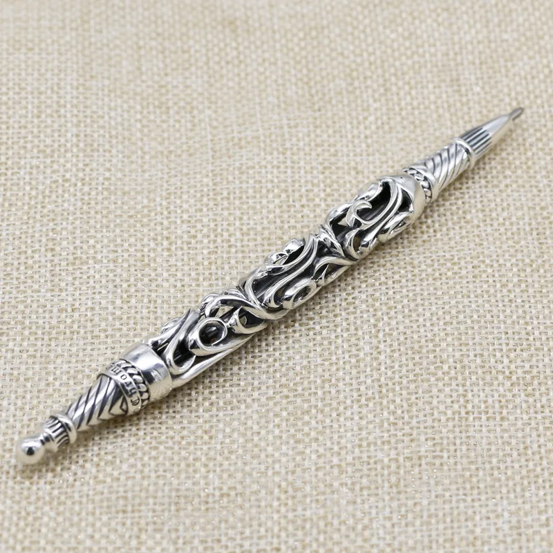 

Classic and Elegant Gift Men's Pure Silver Antique Tang Grass Pattern Ballpoint Pen Retro Individual Block Office Signature Pen
