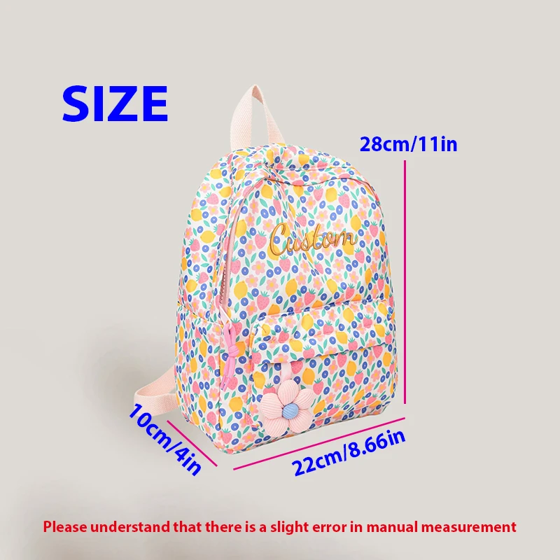 Customised Embroidery/Standard Style 2 Options,Fruit Print Backpack, Small Backpack with Compartments, Back-to-School Season!
