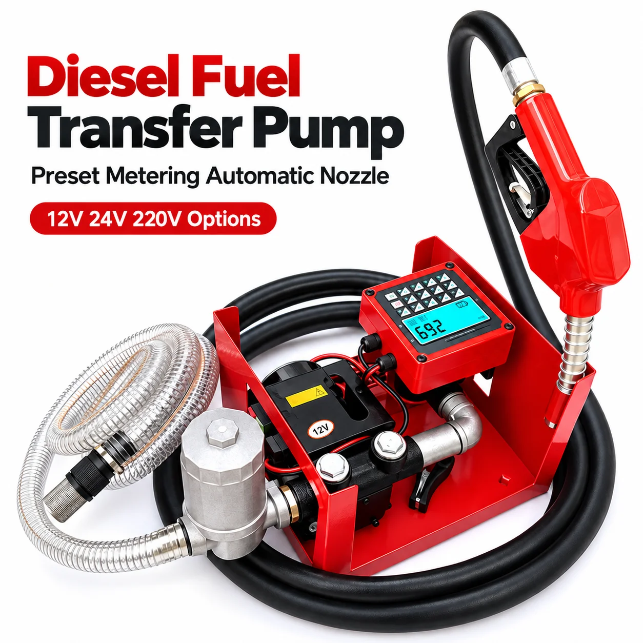 AOLIVIYA Diesel Fuel Transfer Pump 750W High Flow Self Priming Refueling System 12V 24V 220V Automatic Nozzle Fuel Dispenser