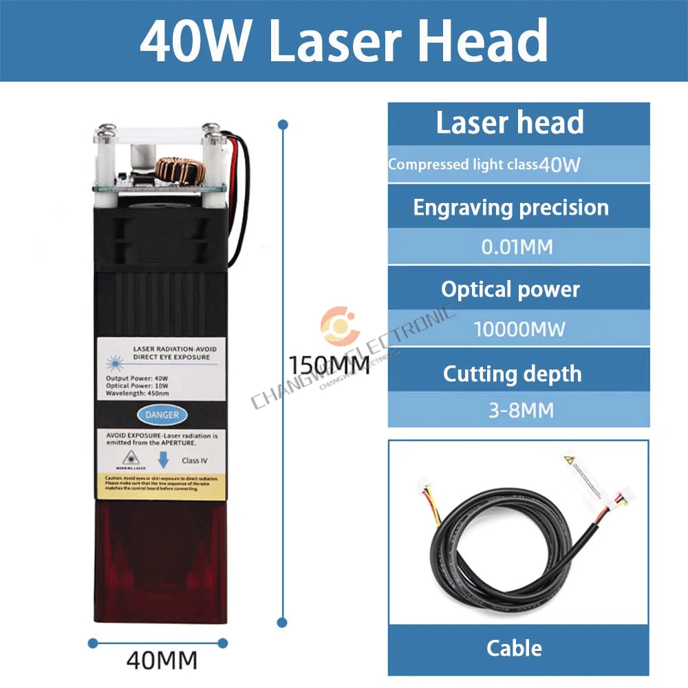 40W High Power 12V Laser Head 450nm Blue-Violet Laser Module for Engraving Machines TTL/PWM Driver Precise Carving Performance