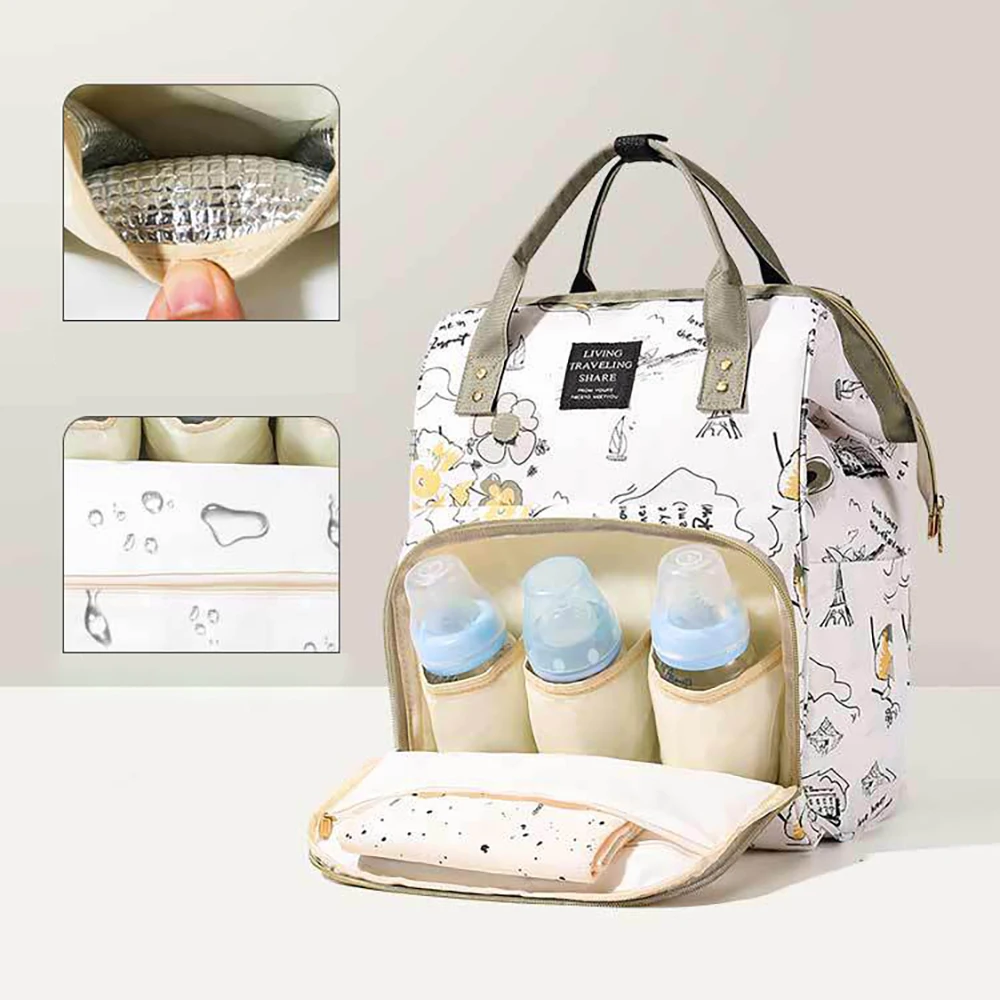 Double-shoulder multi-functional large capacity mom bag; high-end mother and baby bag with USB charging port