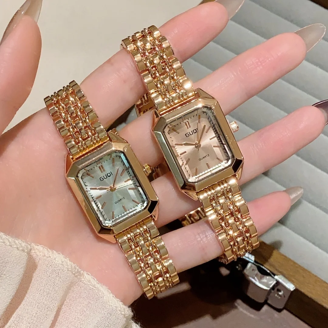 Women's Fashion Square Watches Gold Alloy Strap Ladies Quartz Wristwatches Female Roman  Clock Business Watch relógio feminino