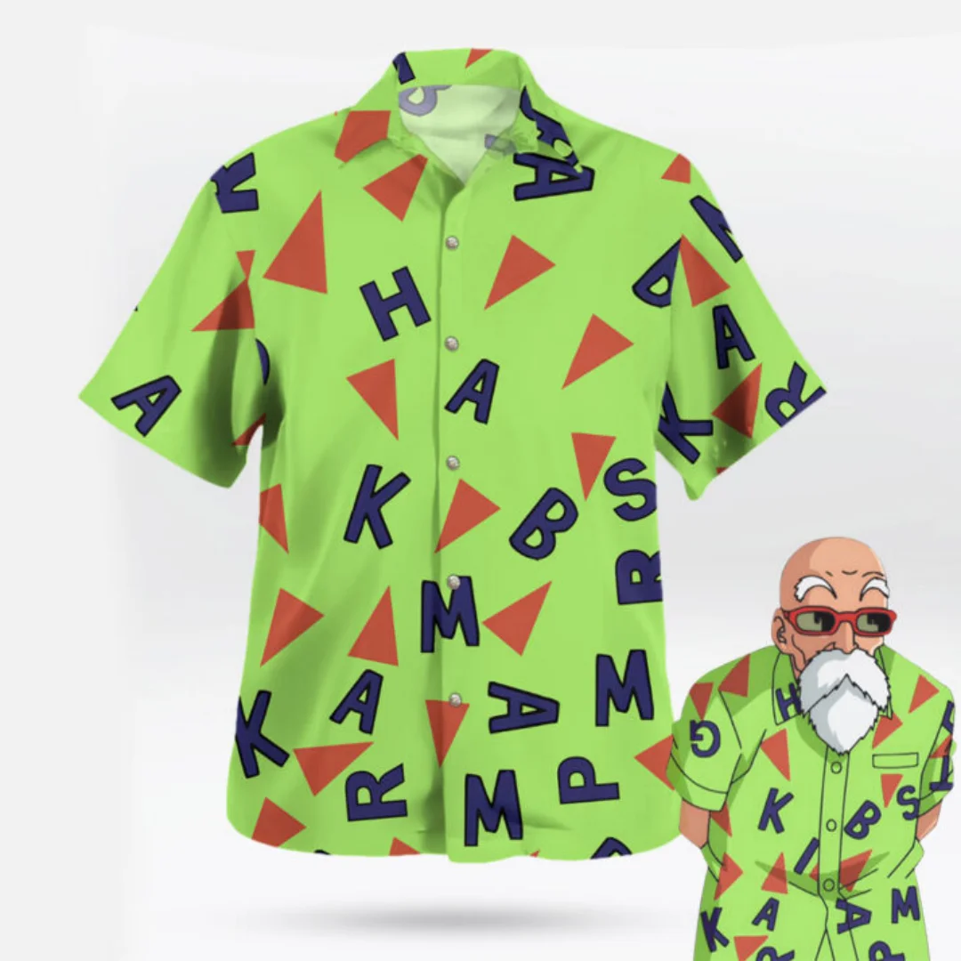 Muten Roshi Cosplay Grünes Hawaii-Hemd zum Verkauf Sommer Sport Freizeit Schnelltrocknend Herren T-Shirt Kinderkleidung Tee Damen
