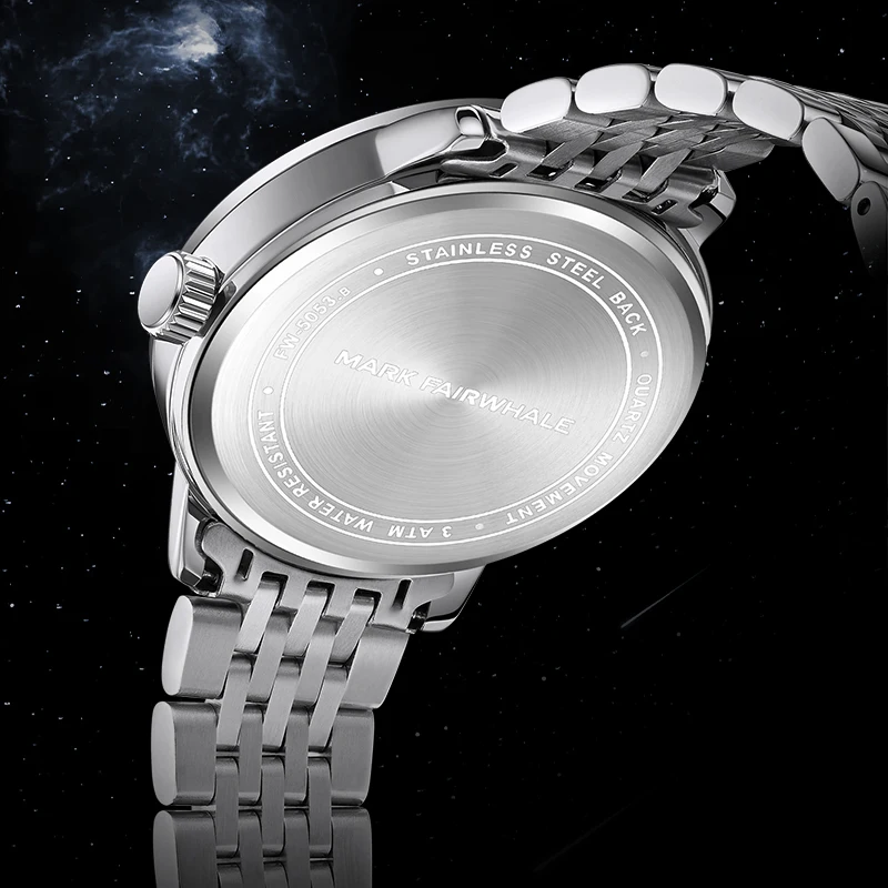 MARK FAIRWHALE Men's Watches Black Starlight Dial Luxury Waterproof Luminous Wristwatch Quartz Watch for Man