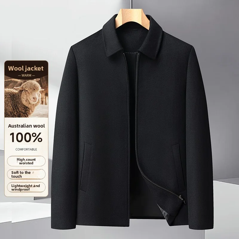 2025 Autumn/Winter New Men's Woolen Coat with Double Sided Intimate Down Inner Tank Thickened and Warm 100% Wool Fabric