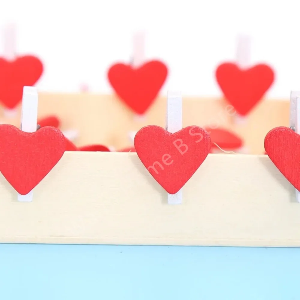 50pcs Natural Heart-shaped Wooden Clip Clothespins Decorative Photos Papers for Memo Office Clothespin Clothes Pegs School Toys