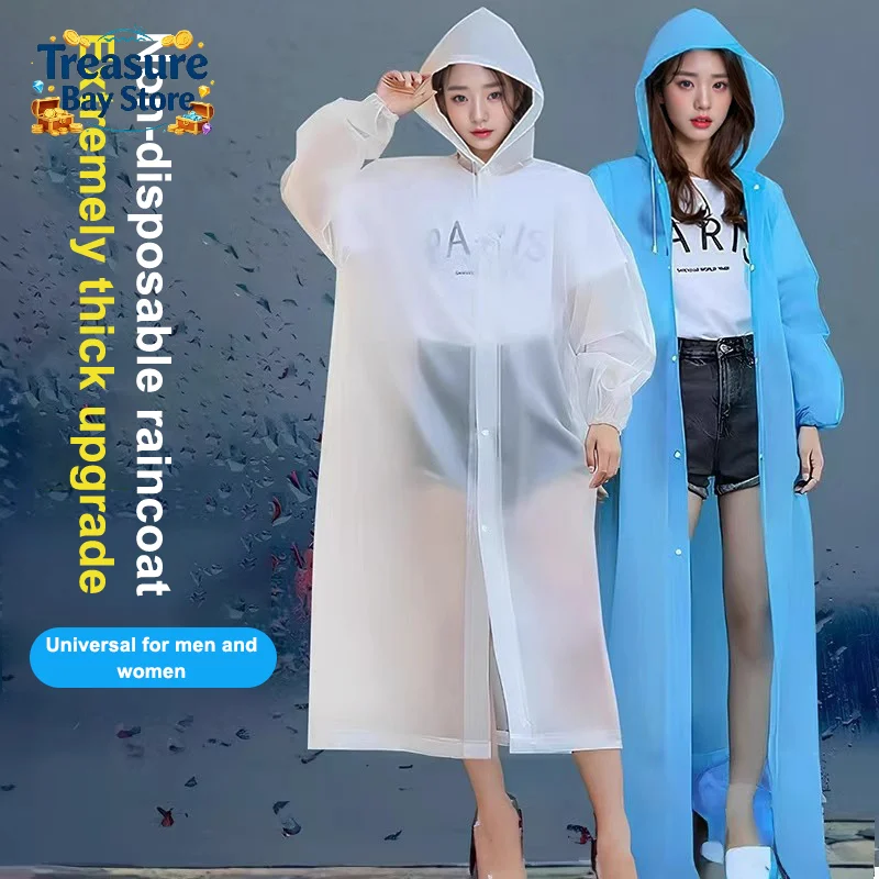 1PC Non-disposable Portable Adult Raincoat Eva Poncho Outdoor Travel Transparent One-piece Unisex Raincoat For Man Rainwear