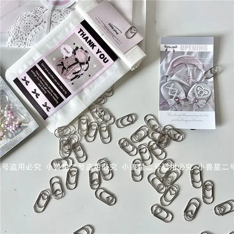 Ins Style Heart Paper Clips, Silver Cute Decorative Binder Clips for Kpop Photocard Wrapping, Party Favor Packaging Accessories