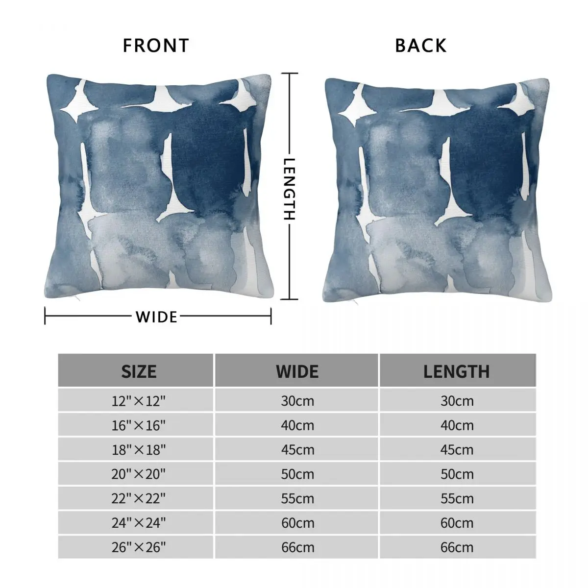 Navy Blue Hamptons Watercolour Square Pillowcase Polyester Linen Velvet Printed Zip Decor Pillow Case Home Cushion Cover