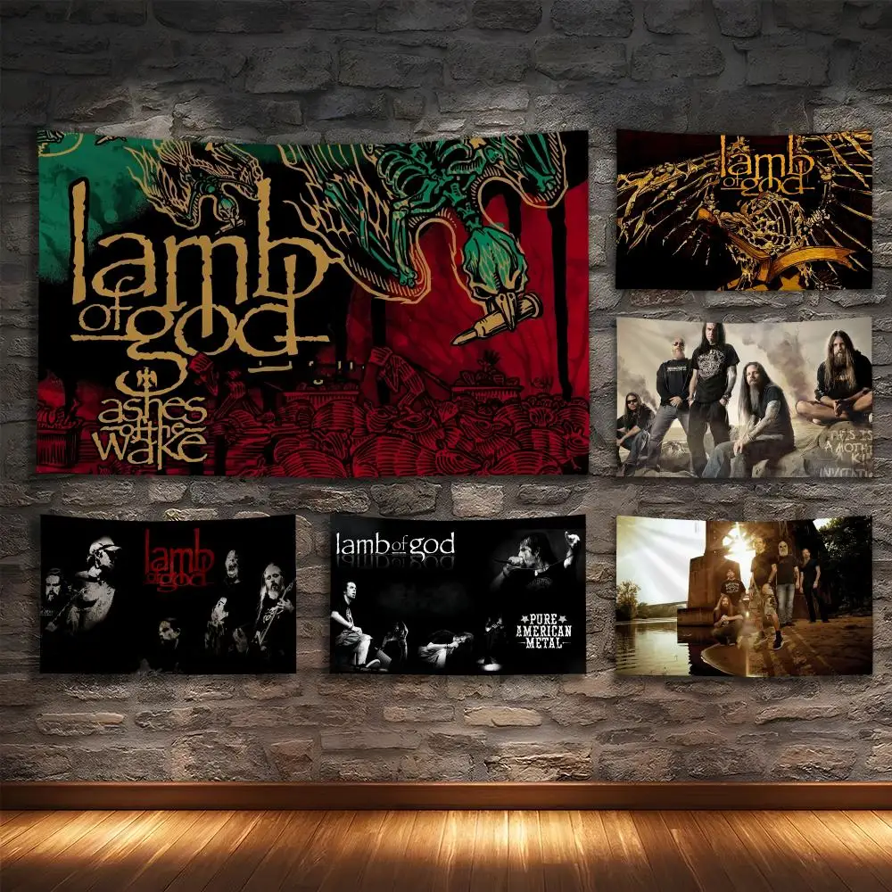 L-LAMB OF GODS Rock Band Tapestry Custom Living Bedroom Party Dormitory Interior Wall Bohemian Decoration Attached Clip