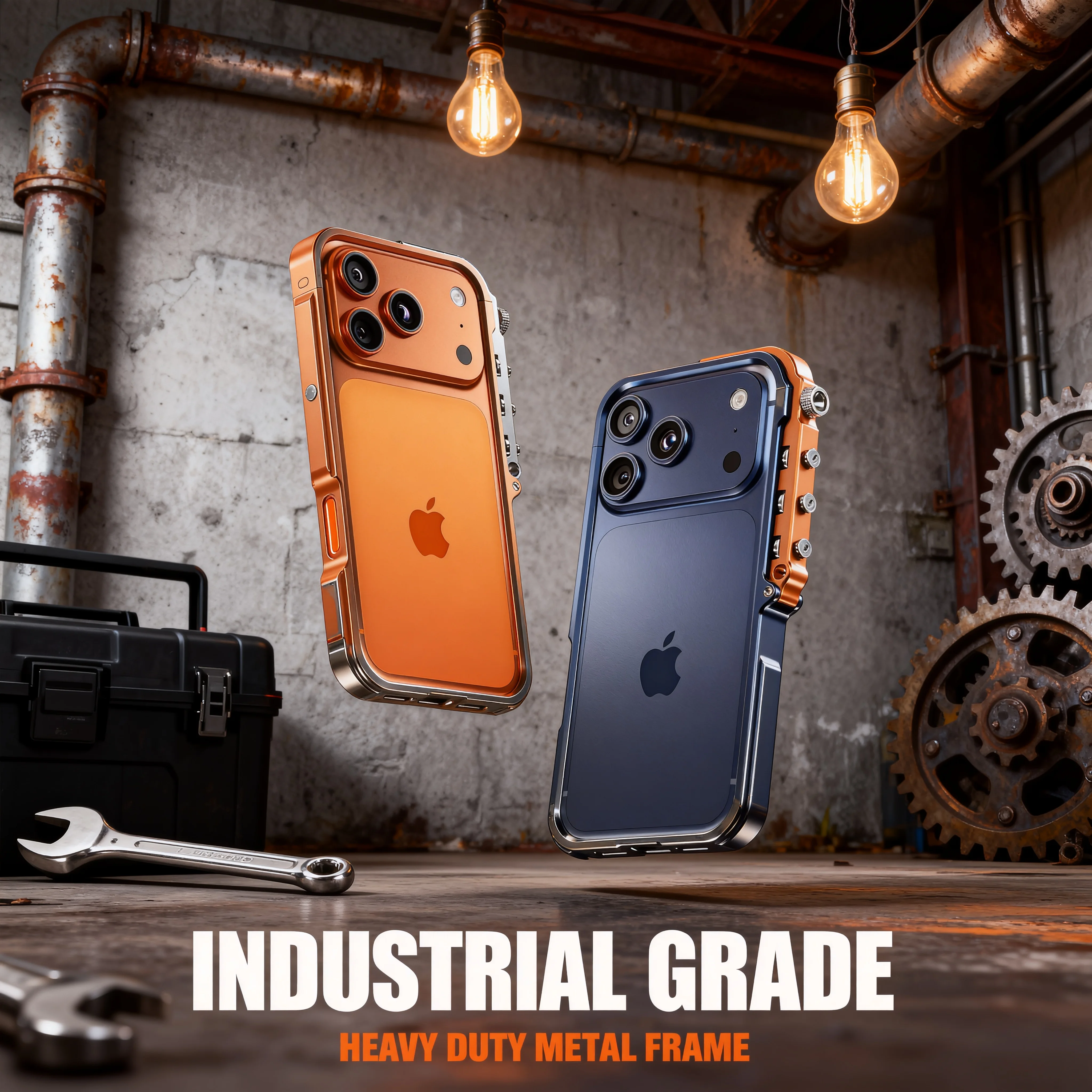 

Cyberpunk lanyard Mechanical Phone Frame Case For iPhone 13 14 15 16 17 Pro Max Plus Aluminum Alloy Metal Shockproof Bumper