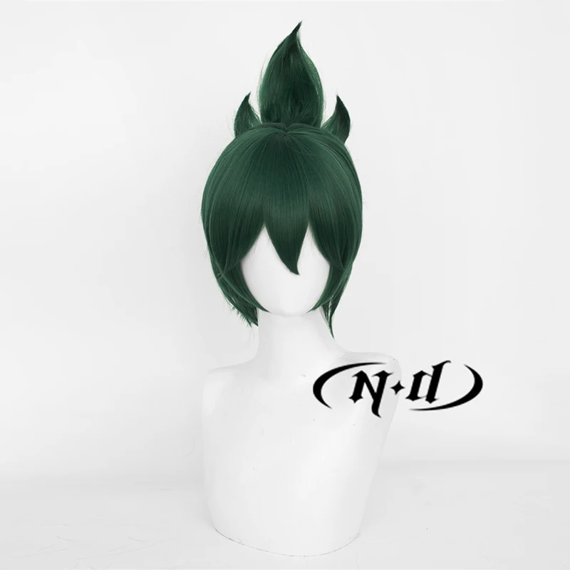 ND Overwatch Cosplay Pruiken Kiriko Cosplay Donkergroen Haar Pruiken voor Game Comic Con Coser Kostuum Partij Hittebestendige Synthetische