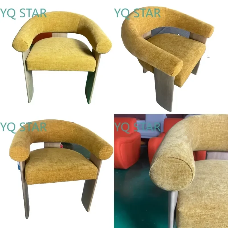 Premium Teddy Style Dining Chair with Curved Back Wooden Armrests and Fabric Upholstered Accent Seat for Home Office