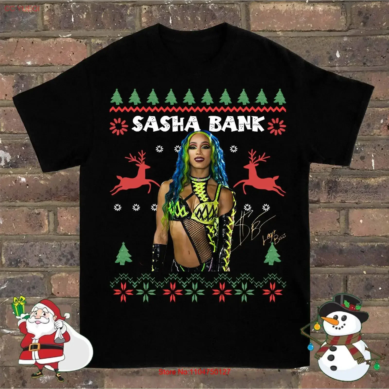 sasha banks Signature Christmas T Shirt Cotton Men's Size S 234XL US430 vintage Washed designer clothes streetwear fashion