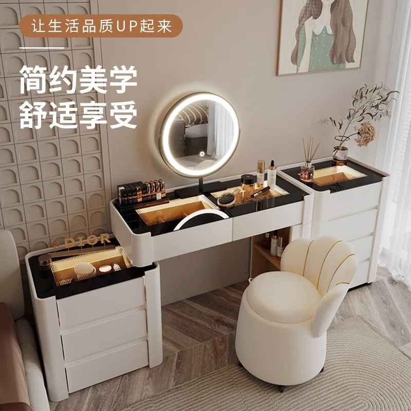 Solid wood dresser light luxury bedroom modern simple makeup table high-end cream bucket cabinet integrated storage table