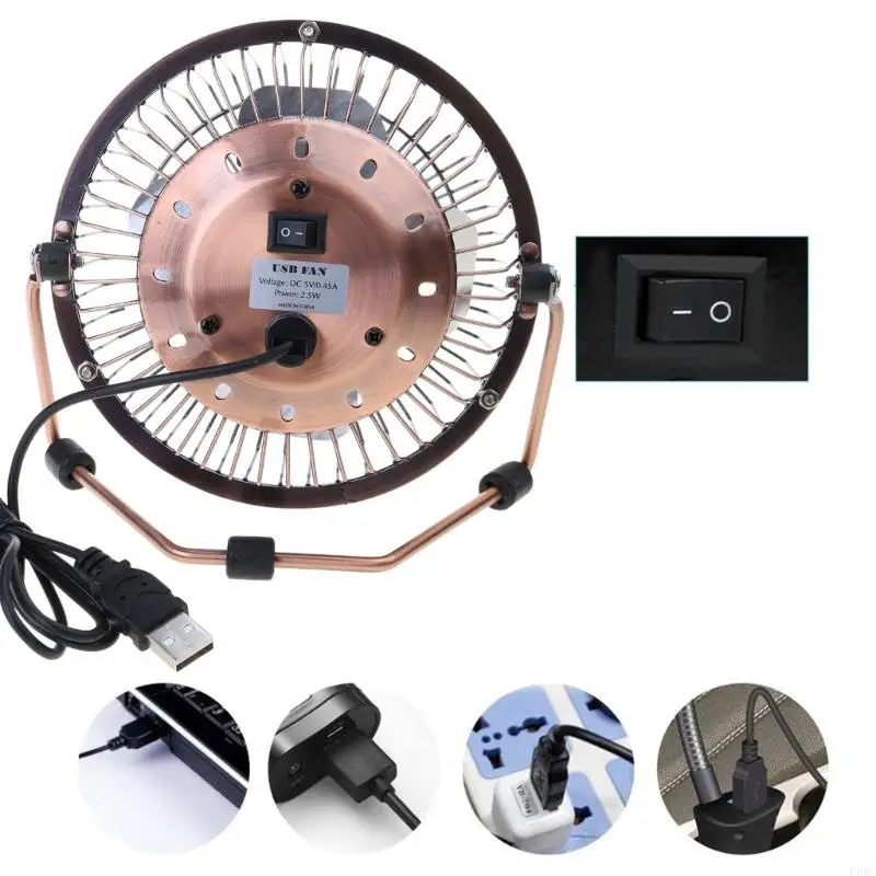 F68C 4/6inch USB Desk Fan Table Table Table Fan قابل للتعديل 360 درجة قابلة للتدوير