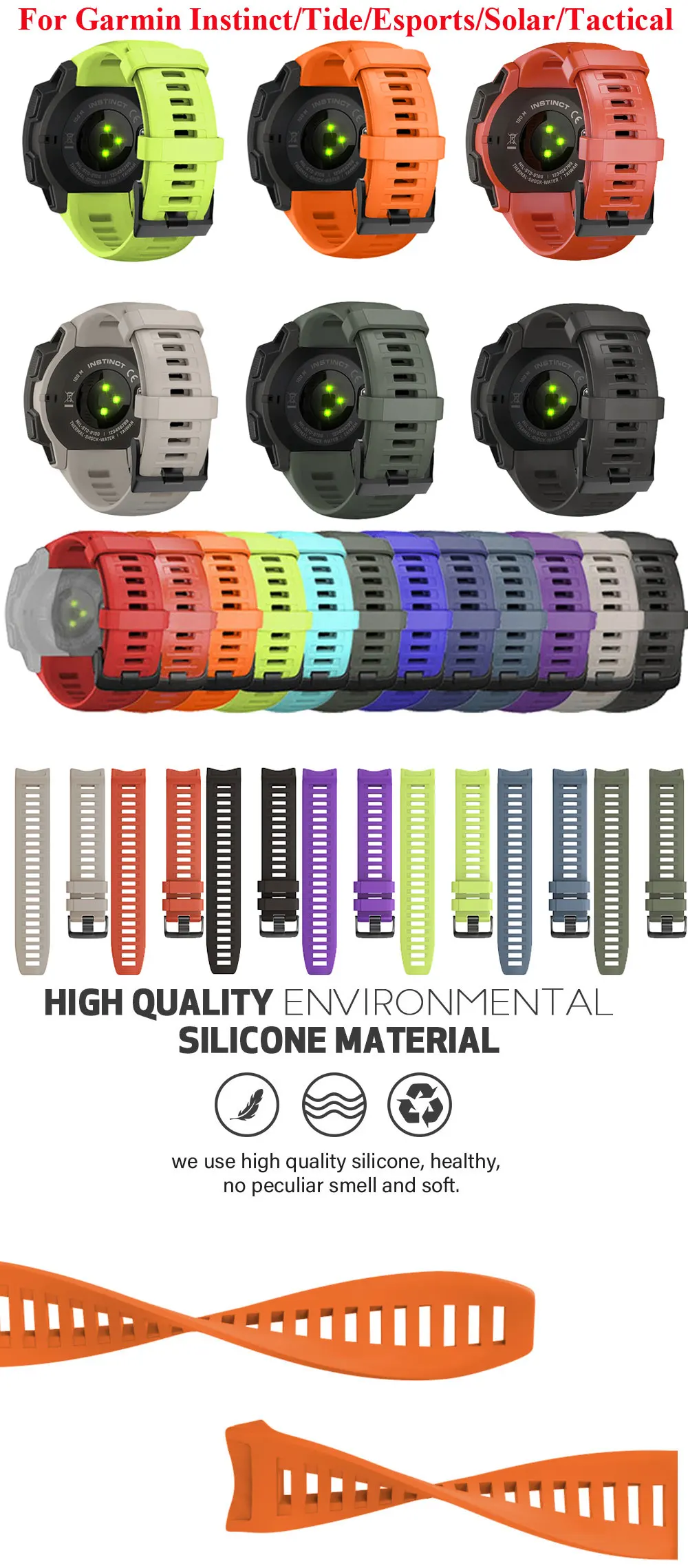 Smart Watch Armband für Garmin Instinct 2 Armband 22 mm Silikon Ersatzarmband für Instinct 1/Esports/Solar Band Armband – Detail 3