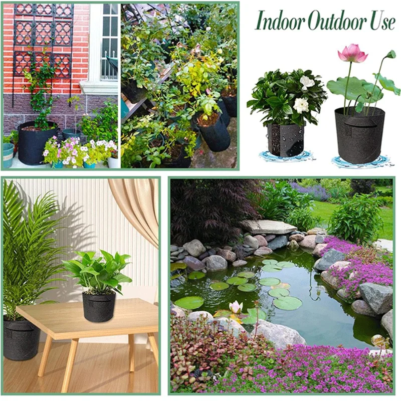ABUI-8Pack Lily Plant Pots For Pond, Thickened Nonwoven Plant Fabric Pots With Handles,Durables Breathe Reusable Plant Bags