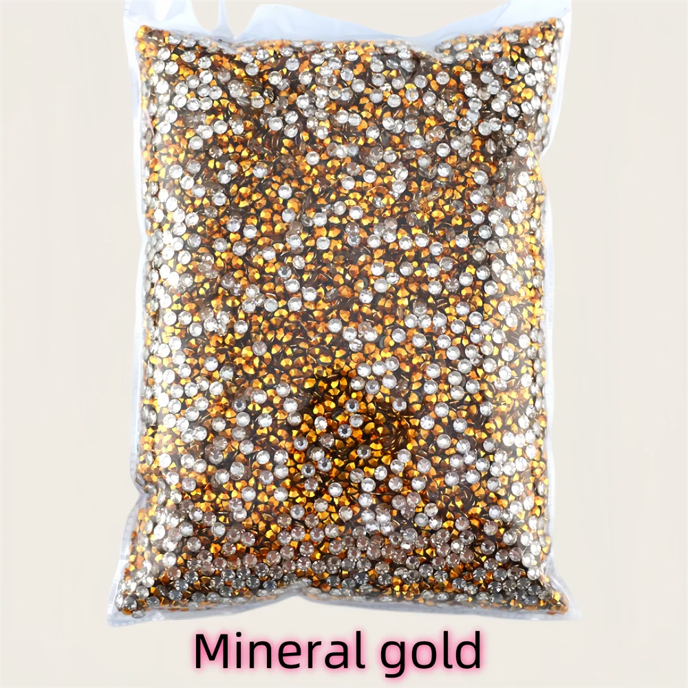 Mineral-gold color 2mm-6mm Round Non Hotfix Glitter Bling transparent Flatback Rhinestones Glue On Beads Nailart Nail Gems Diy
