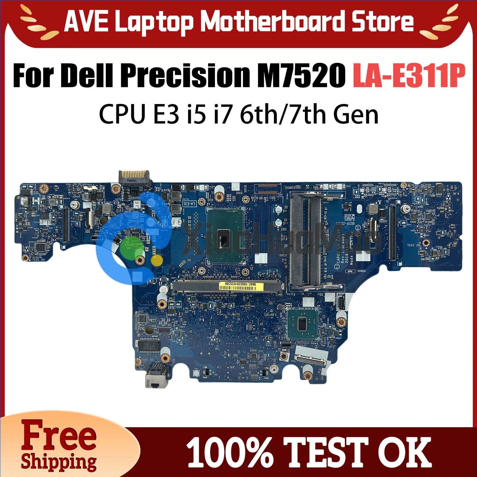 

Laptop Motherboard For DELL Latitude 7520 M7520 00G75Y 0H91VT 0W513H 07VJ0M LA-E311P Computer Mainboard E3 I5 I7 6th 7th CPU