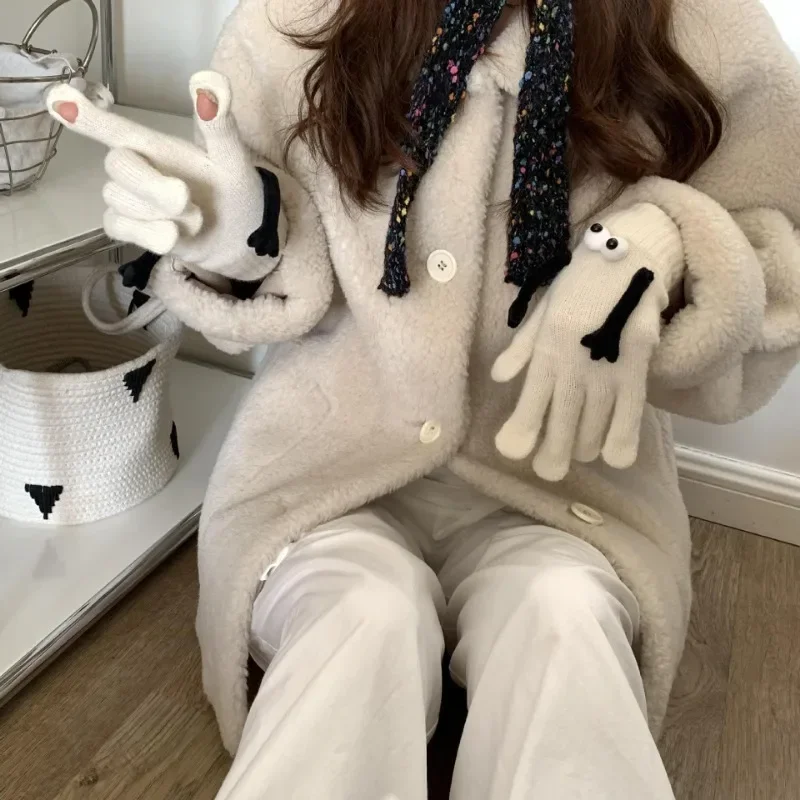 Halloween Fun Hand in Hand Big Eyes Doll Knitted Gloves Autumn/Winter Korean Edition Cute Student Touchscreen Warm Finger