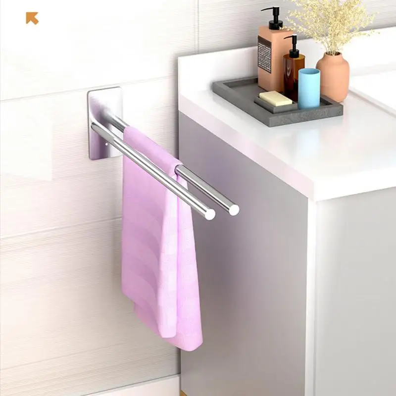 Adhesive Bath Towel Bar Carbon Steel Bath Wall Shelf Rack Carbon Steel Bath Wall Shelf Rack Towel Stick On Sticky Hanger Double