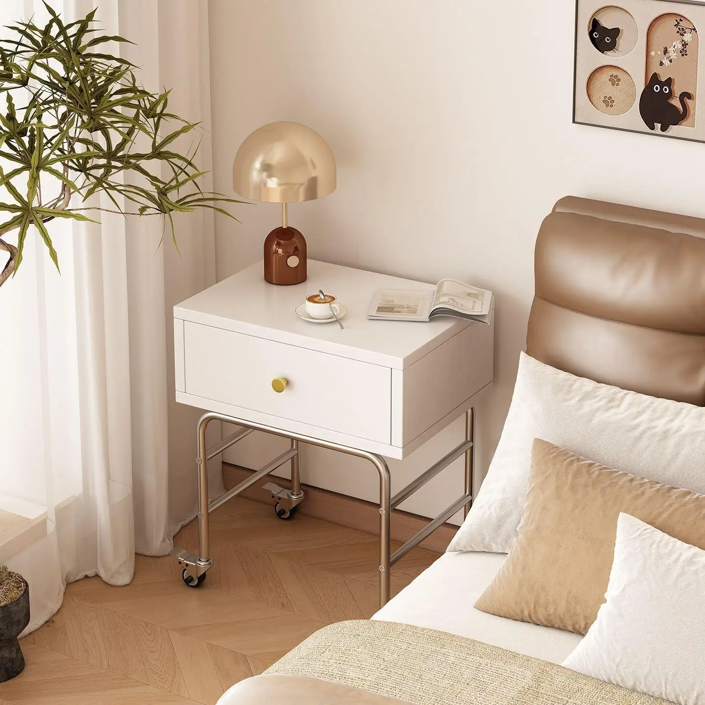 Home bedroom design sense niche antique extremely narrow movable rattan bedside table rack