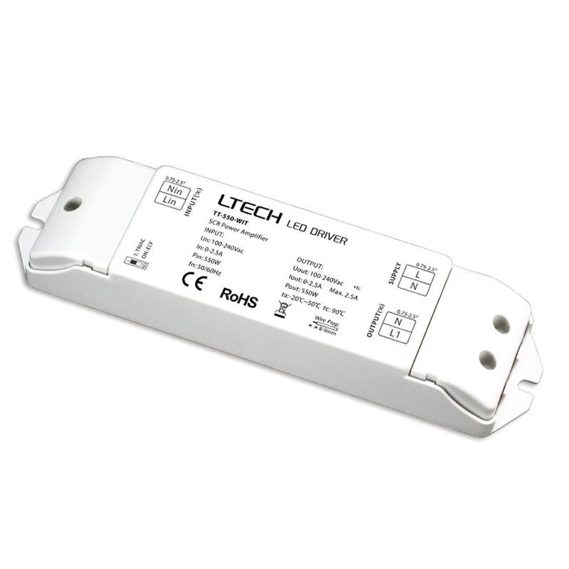 

LTECH Triac Phase Cut Power Amplifier 100-240V Input 2.5A Output Leading Trailing Edge ELV Work With LED Bulbs&Driver TT-550-W1T