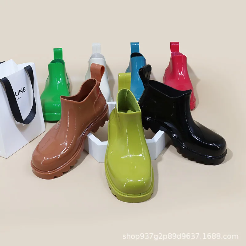 Candy Color Waterproof Water Shoes Women Short Tube Ankle Rainboots 2022 New Fashion Water Boots for Rain