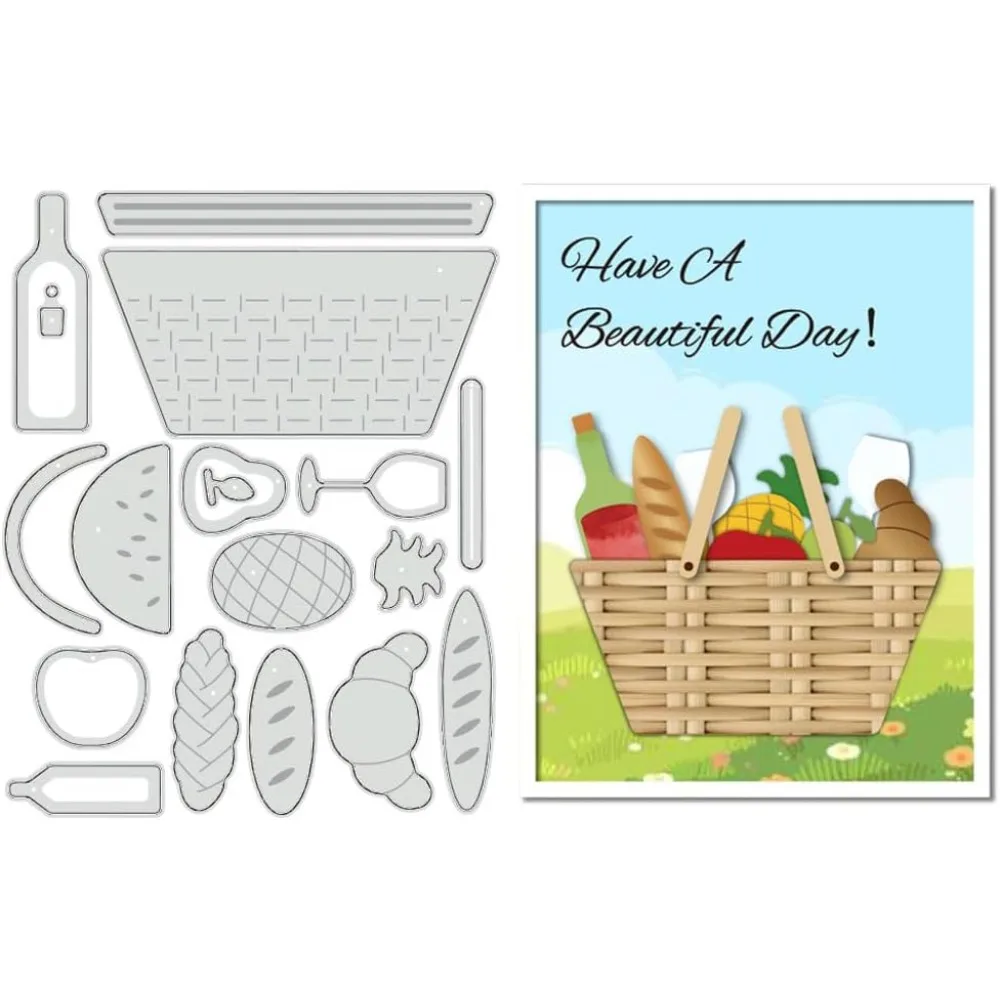 Picknickkorb-Stanzformen aus Kohlenstoffstahl, Schablonen für DIY-Scrapbooking, Fotoalbum, dekorative Prägung, Papierkarten