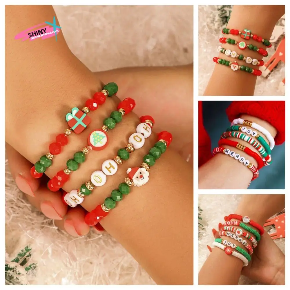 

Colorful Merry Christmas Bracelet Adjustable Christmas Hat Santa Hat Hand Chain Elastic Bangle Beaded Xmas Bracelet Xmas